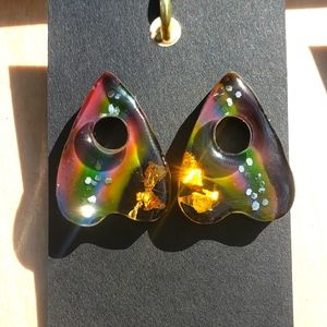 Rainbow Planchette Post Earrings/ Resin Jewelry/ Stainless Steel Post